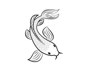 Beautiful line art of gold fish vector illustration.Koi fish for printing on shirt on white isolated background.Koi Fish Painting.