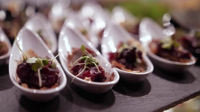 Close Up Of Goose Meat With Cranberries For Appetizer