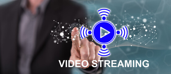 Man touching a video streaming concept