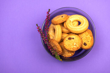 Delicious butter cookie or biscuits. Sweet homemade pastry.