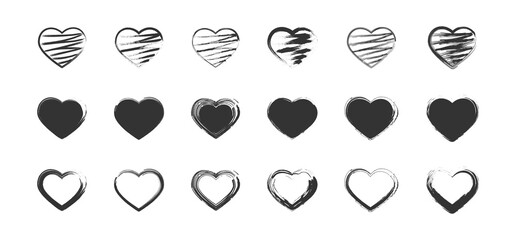 Hand drawn grunge hearts set.