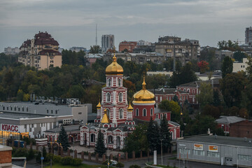 Obraz premium Panorama of the central part of Kharkiv with the Cathedral of Three Saints, Ukraine, October 3, 2022