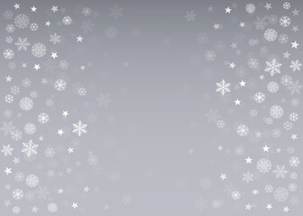 Christmas snow vector background. Falling snowflakes transparent decoration. New Year Holidays greeting card backdrop.
