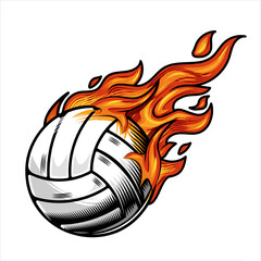 volleyball on fire Vector illustration.