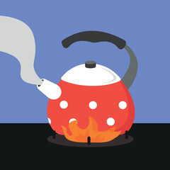 Kettle is heated on a gas stove, illustration