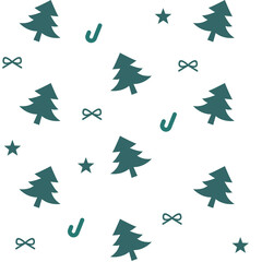 Christmast icon vector seamless pattern, cute seamless pattern with Сhristmas decorations on green background, happy holidays tree and snowflakes icon