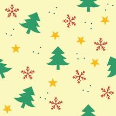 Christmast icon vector seamless pattern, cute seamless pattern with Сhristmas decorations on green background, happy holidays tree and snowflakes icon