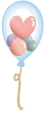 Clear balloon with Heart and circle balloon inside watercolor painting for Birthday party valentine day and celebrate