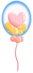 Clear balloon with Heart and yellow balloon inside watercolor painting for Birthday party valentine day and celebrate