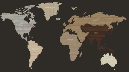 3D Rendering Illustration World map wood texture for future premium product and technology business finance