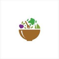 Salad vegan, salad vegetarian health food, real food on the bowl vector illustration concept