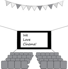映画館のイラスト　モノクロ