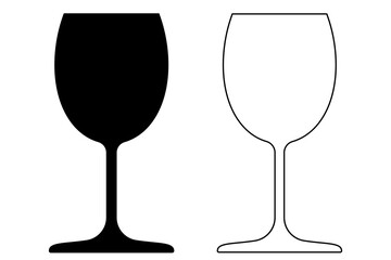 Wine glass icon. One is in solid black and other is in outline.   Vector illustration isolated. EPS 10 File.