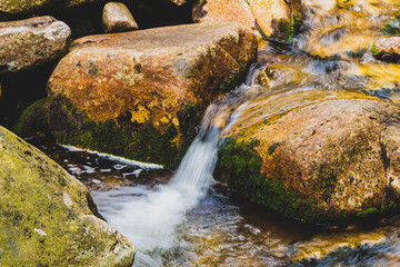 Obrazy na Plexi  strumień wody płynący między kamieniami