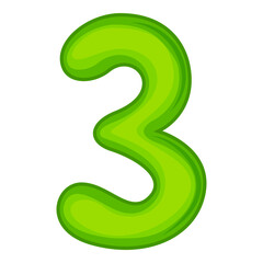 3, cartoon Arabic numerals. The ten digits of the Arabic numerals from 0 to 9, font Hand drawn. Decorative numbers for children's magazines. Vector illustration isolated on white background.