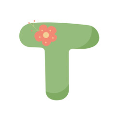 Green flat cartoon T letter for name decoration.