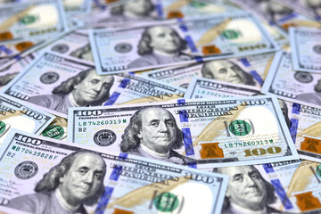 US dollar banknotes, paper currency for background. Concept of american and global economy, exchange rate