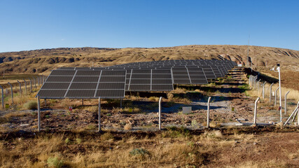 Solar Energy production fields. Large-scale solar farms. Sustainable clean energy. The energy generation method of the future.