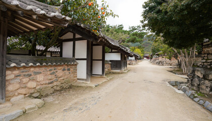 Korean autumn tiled house street scene