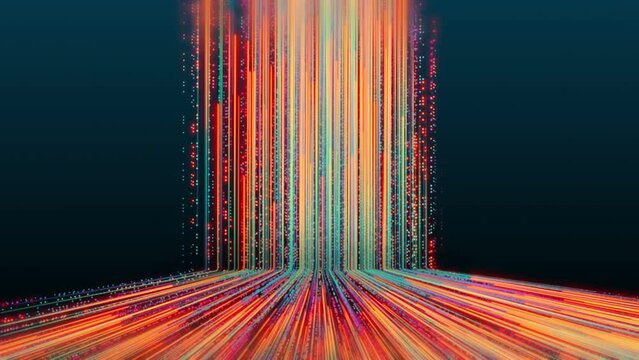 Endless data flowing stream, cyberspace technology connection with particles, neon light data lines abstract background 3D video seamless loop