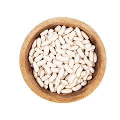 White beans. Isolated. Transparent background. In a bowl. Top view. Food collection. Precision cut and impeccable finish that allows the addition of colored backgrounds.