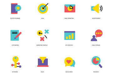 Marketing set of icons concept in the flat cartoon design. Different methods of advertises goods and services. Vector illustration.