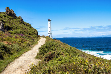 Cabo Home lighthouse located on the Costa da Vela, Cangas do Morrazo, Pontevedra, Galicia in Spain