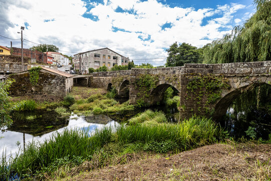 Bridge over the Traba River Before Flowing Into The Ria in Noia, La Coruna, Galicia, Spain.