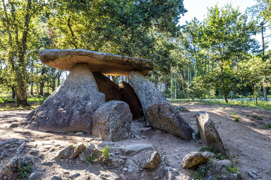 Prehistoric megalithic Dolmen de Axeitos at Riveira, Rias Baixas, Coruna, Galicia, Spain