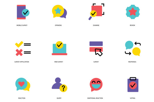Survey set of icons concept in the flat cartoon design. Different types of survey that can be conducted among the people. Vector illustration.