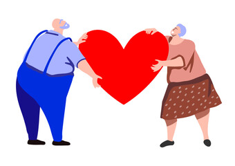 Heart for Valentines Day. The love of the elderly. Grandma and grandpa. Vector graphics