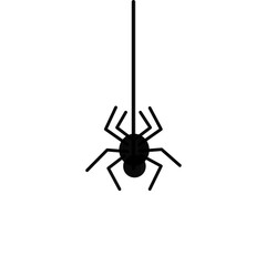 Halloween spider on web black silhouette isolated on white background. Flat style vector