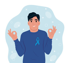 Prostate cancer awareness ribbon with. A man and a symbol of men's health. Flat vector illustration