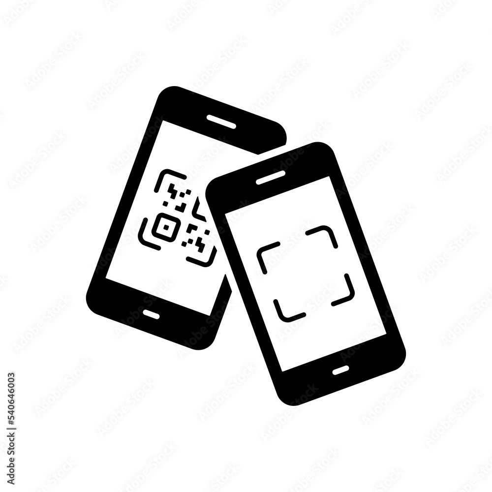 Poster reader scan qrcode on mobile phone for payment silhouette icon. scanner qr code verification on smar