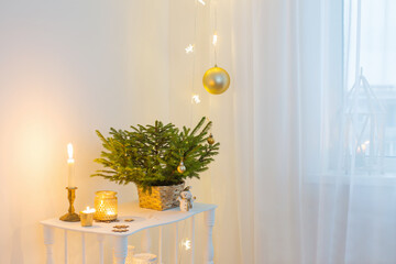 Christmas decorations in white vintage interior