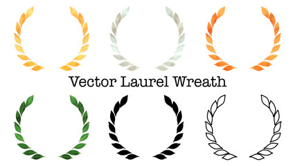 月桂樹のリースフレームセット。水彩風ベクターイラスト。　Laurel wreath frame set. Watercolor style vector illustration.
