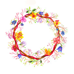 Obraz premium Watercolor wreath with Easter elements. Transparent layer.