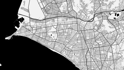 Vector map of Lima city. Urban grayscale poster. Road map with metropolitan city area view.