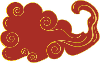 Chinese Cloud. Traditional Curved Red Golden Gradient Design Element