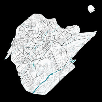 Tashkent map. Detailed map of Tashkent city administrative area. Cityscape panorama illustration. Road map with highways, streets, rivers.