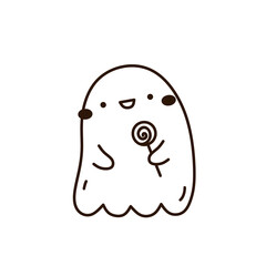 Cute and funny ghost isolated on white background. Vector hand-drawn illustration in doodle style. Kawaii character. Perfect for cards, decorations, logo and Halloween designs.