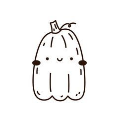 Cute and funny pumpkin isolated on white background. Vector hand-drawn illustration in doodle style. Kawaii character. Perfect for cards, decorations, logo and Halloween designs.
