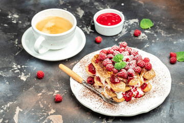 Berries Tiramisu Dessert cakes with raspberry and mint. Homemade dessert