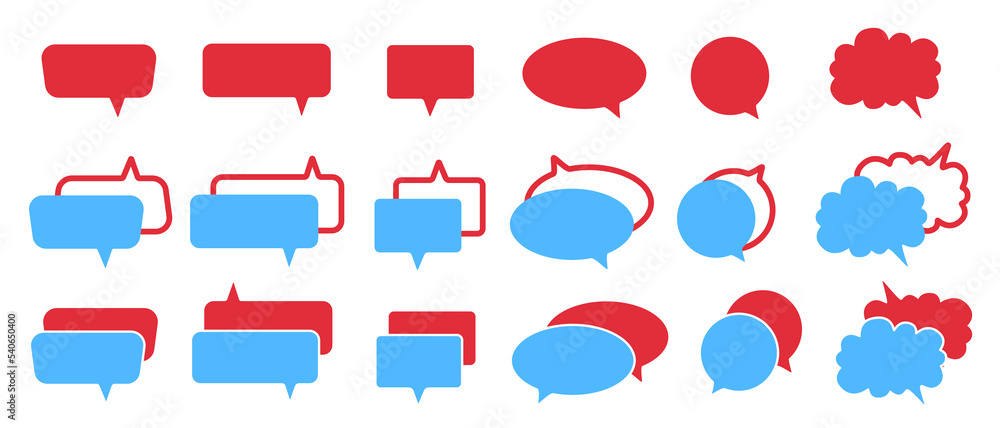 Poster message bubbles icon set. chat design. table of messages. red and blue speech bubbles. stock vector