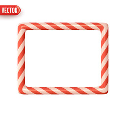 Christmas rectangular frame from candy cane. Red white straight lines color. Realistic 3d design Decoration New Year Holiday elements. Xmas Striped candy cane border. vector illustration