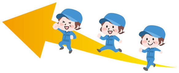 矢印とジャンプする作業員