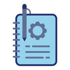 Note book flat icon, note book with gear.