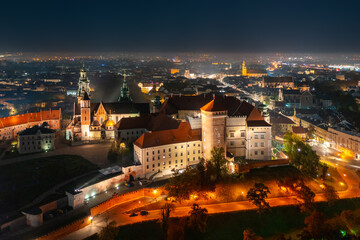 Wawel Royal Castle at night, Krakow. Poland