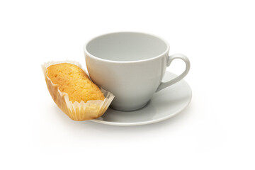 breakfast cup with plumcake. isolated white background