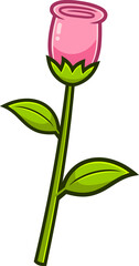 Cartoon Tulip Flower With Stem. Hand Drawn Illustration Isolated On Transparent Background